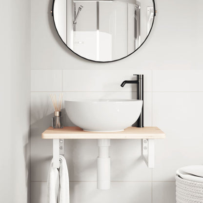 Ripiano a Parete per Lavabo in Acciaio e Massello di Rovere