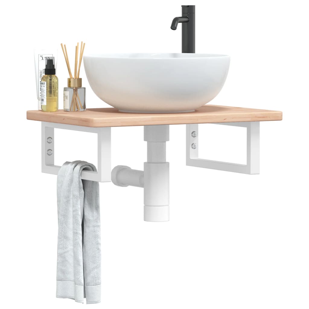 Ripiano a Parete per Lavabo in Acciaio e Massello di Rovere