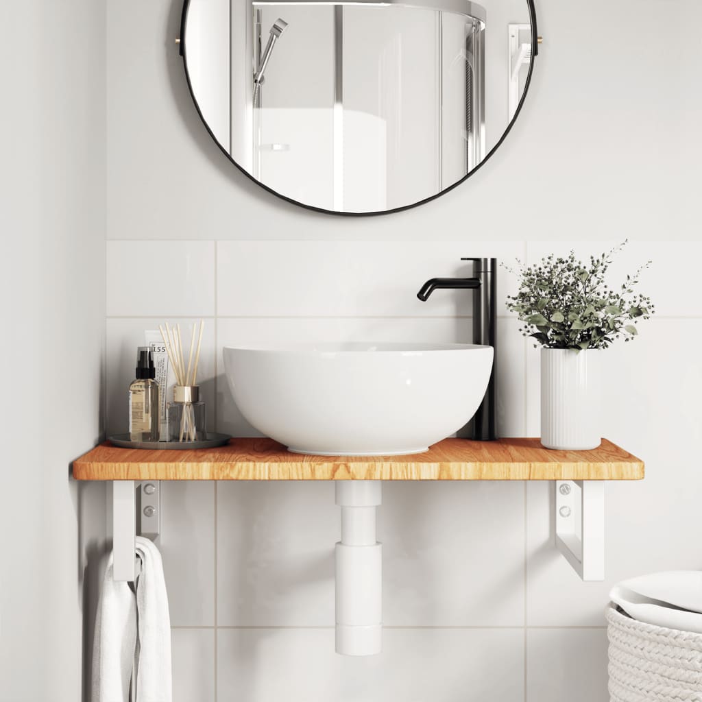 Ripiano a Parete per Lavabo in Acciaio e Massello di Rovere