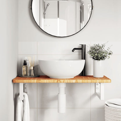 Ripiano a Parete per Lavabo in Acciaio e Massello di Rovere