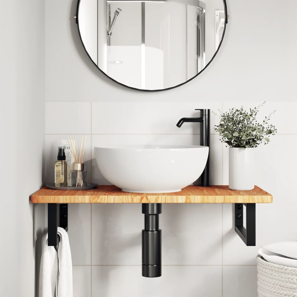Ripiano a Parete per Lavabo in Acciaio e Massello di Rovere