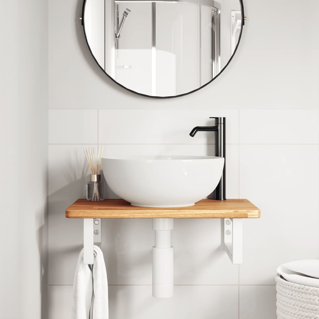Ripiano a Parete per Lavabo in Acciaio e Massello di Rovere | homemem39