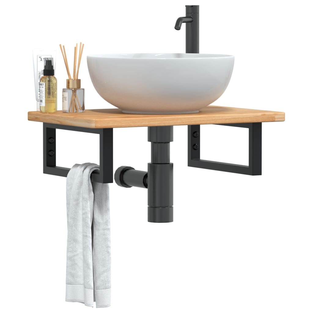 Ripiano a Parete per Lavabo in Acciaio e Massello di Rovere | homemem39