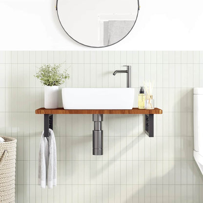 Ripiano a Parete per Lavabo in Acciaio e Massello di Rovere