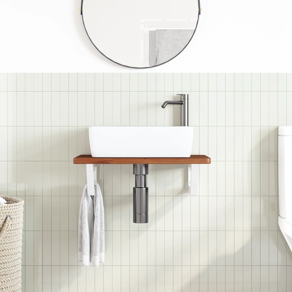 Ripiano a Parete per Lavabo in Acciaio e Massello di Rovere | homemem39