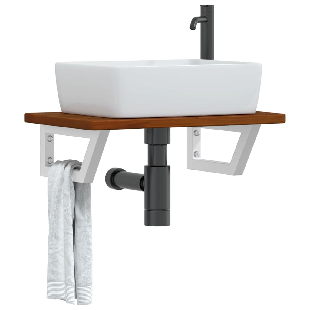 Ripiano a Parete per Lavabo in Acciaio e Massello di Rovere | homemem39