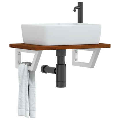 Ripiano a Parete per Lavabo in Acciaio e Massello di Rovere | homemem39
