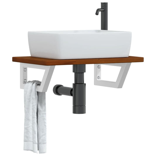 Ripiano a Parete per Lavabo in Acciaio e Massello di Rovere | homemem39