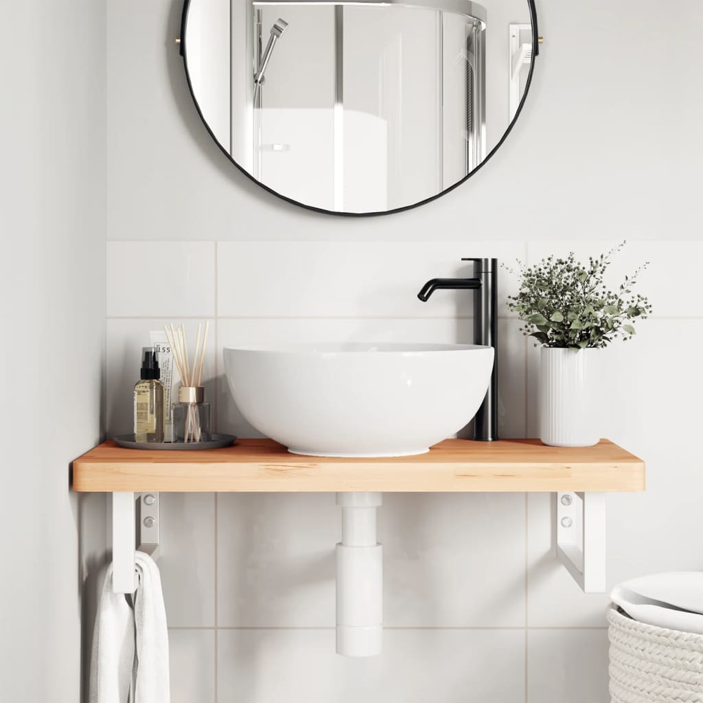 Ripiano a Parete per Lavabo in Acciaio e Massello di Faggio | homemem39