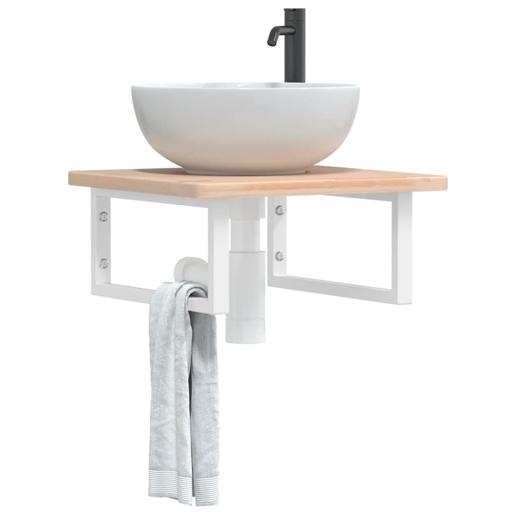 Ripiano a Parete per Lavabo in Acciaio e Massello di Rovere | homemem39