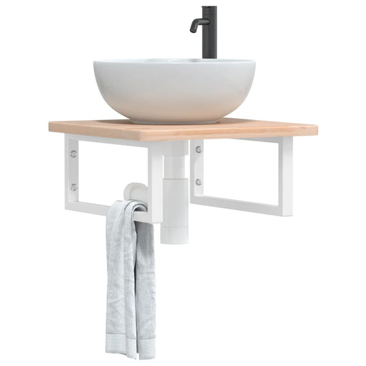 Ripiano a Parete per Lavabo in Acciaio e Massello di Rovere | homemem39