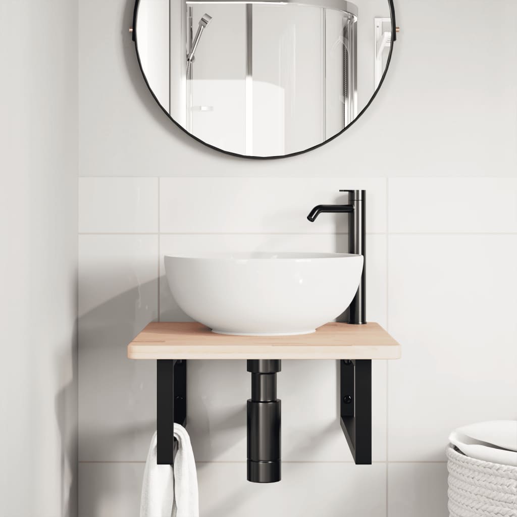 Ripiano a Parete per Lavabo in Acciaio e Massello di Rovere | homemem39