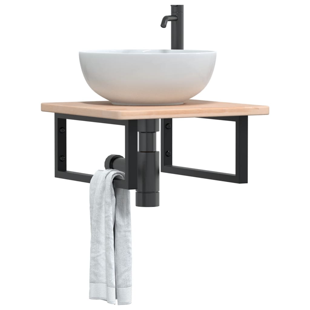 Ripiano a Parete per Lavabo in Acciaio e Massello di Rovere | homemem39