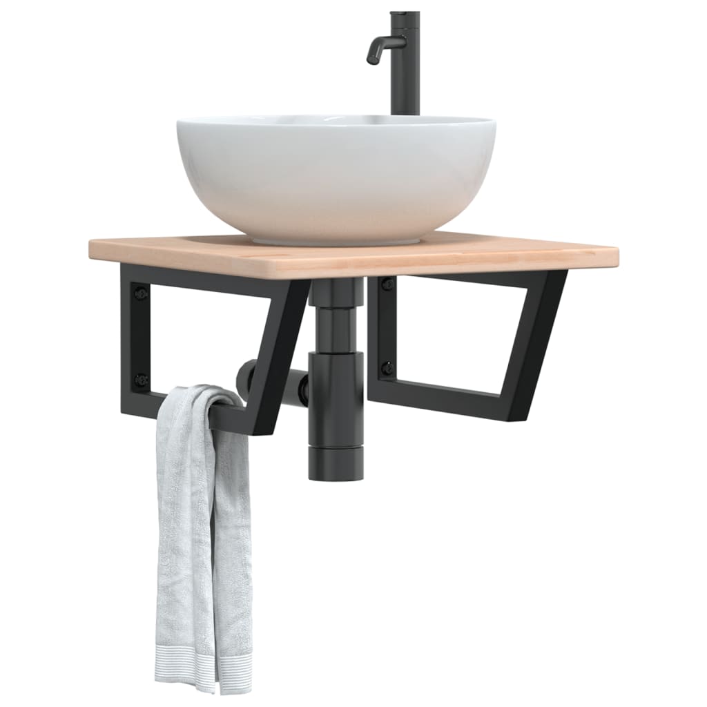 Ripiano a Parete per Lavabo in Acciaio e Massello di Rovere | homemem39