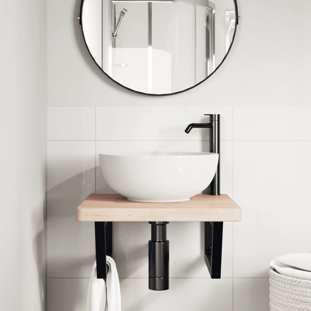 Ripiano a Parete per Lavabo in Acciaio e Massello di Rovere | homemem39
