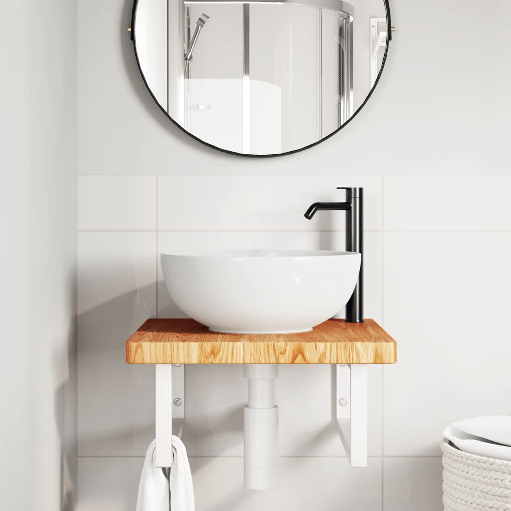 Ripiano a Parete per Lavabo in Acciaio e Massello di Rovere | homemem39