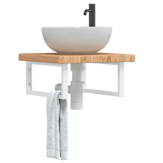 Ripiano a Parete per Lavabo in Acciaio e Massello di Rovere | homemem39