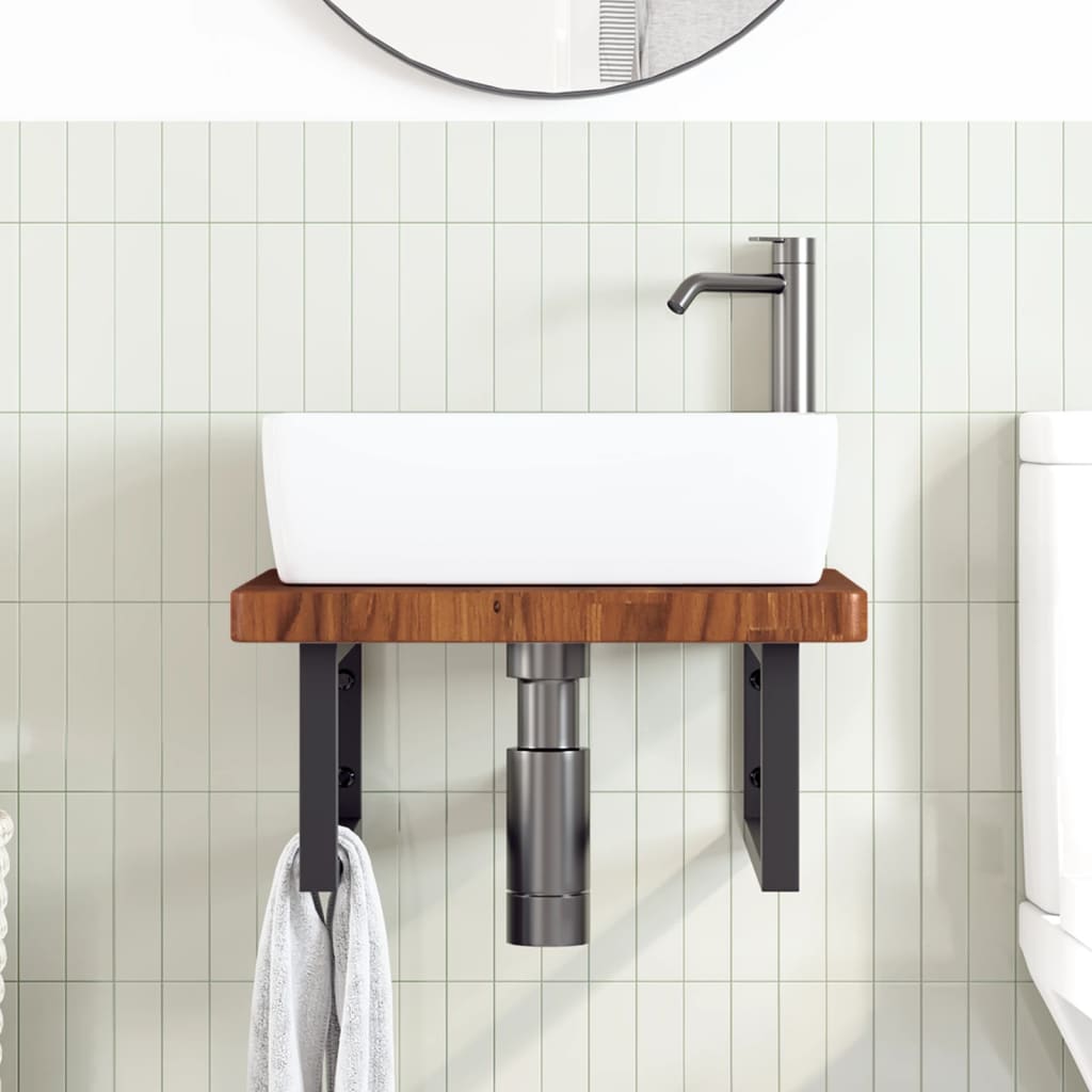 Ripiano a Parete per Lavabo in Acciaio e Massello di Rovere | homemem39