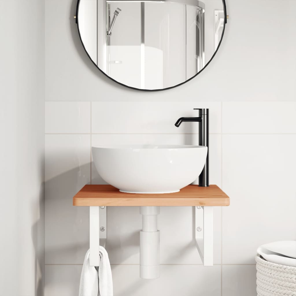Ripiano a Parete per Lavabo in Acciaio e Massello di Faggio | homemem39