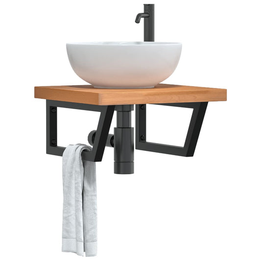 Ripiano a Parete per Lavabo in Acciaio e Massello di Faggio | homemem39