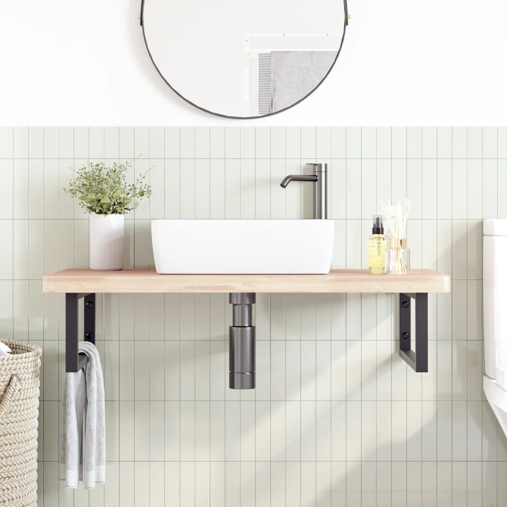 Ripiano a Parete per Lavabo in Acciaio e Massello di Faggio