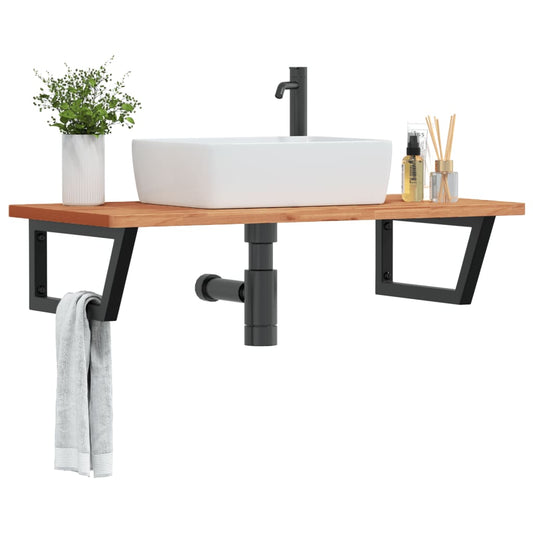 Ripiano a Parete per Lavabo in Acciaio e Massello di Faggio