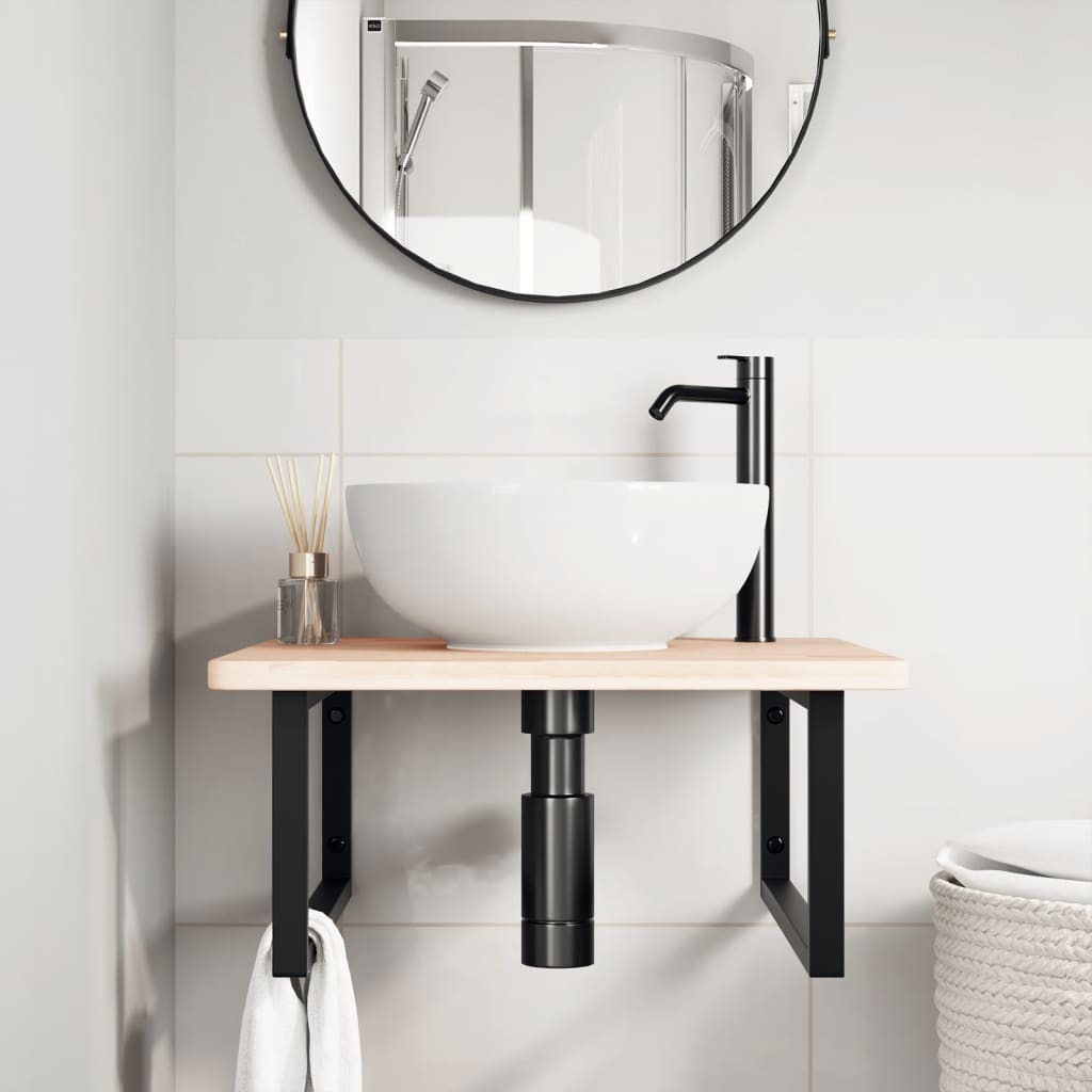 Ripiano a Parete per Lavabo in Acciaio e Massello di Rovere | homemem39