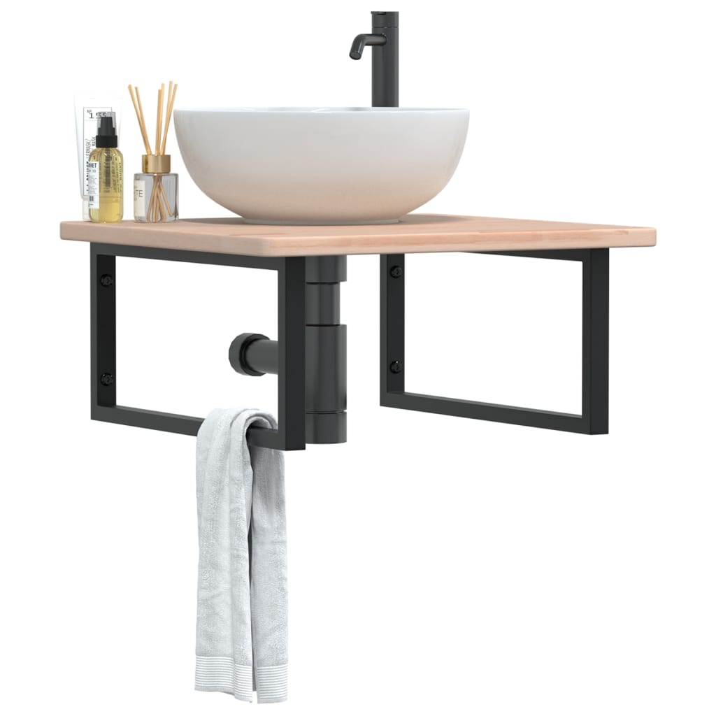 Ripiano a Parete per Lavabo in Acciaio e Massello di Rovere | homemem39