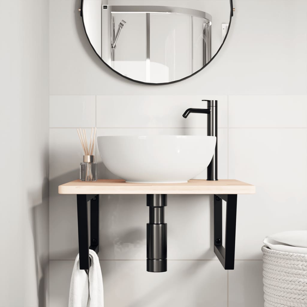 Ripiano a Parete per Lavabo in Acciaio e Massello di Rovere | homemem39