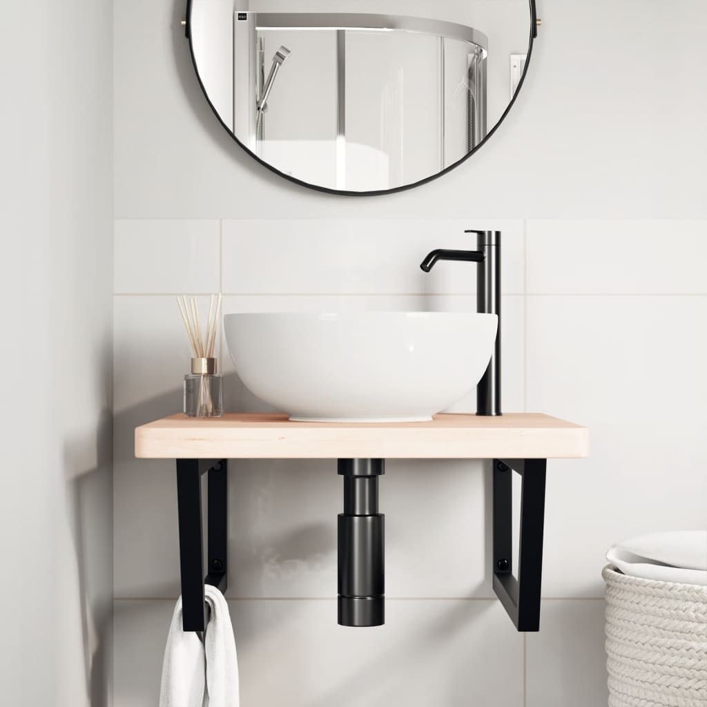 Ripiano a Parete per Lavabo in Acciaio e Massello di Rovere | homemem39