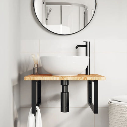Ripiano a Parete per Lavabo in Acciaio e Massello di Rovere | homemem39