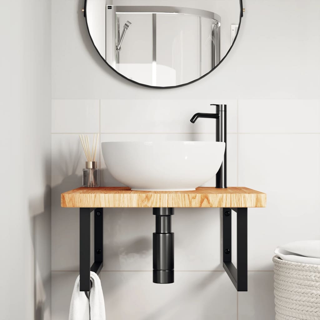 Ripiano a Parete per Lavabo in Acciaio e Massello di Rovere | homemem39