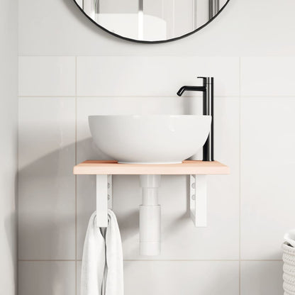 Ripiano a Parete per Lavabo in Acciaio e Massello di Rovere