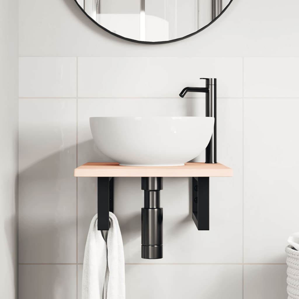 Ripiano a Parete per Lavabo in Acciaio e Massello di Rovere | homemem39