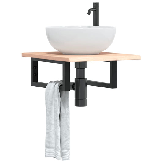 Ripiano a Parete per Lavabo in Acciaio e Massello di Rovere - homemem39