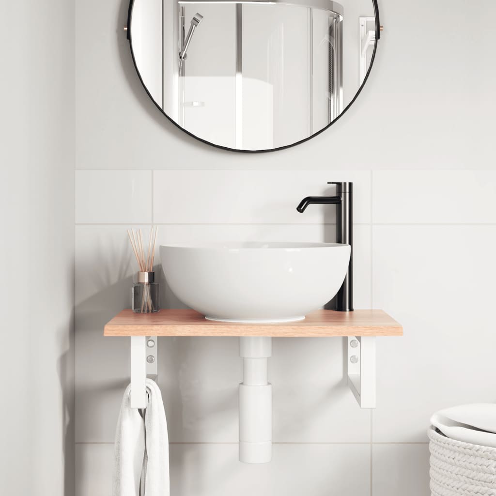 Ripiano a Parete per Lavabo in Acciaio e Massello di Rovere | homemem39