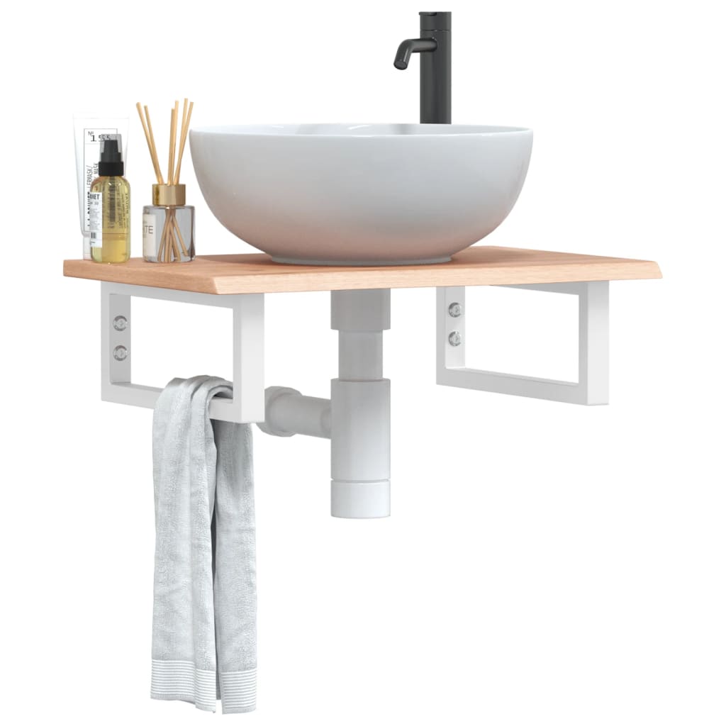 Ripiano a Parete per Lavabo in Acciaio e Massello di Rovere | homemem39