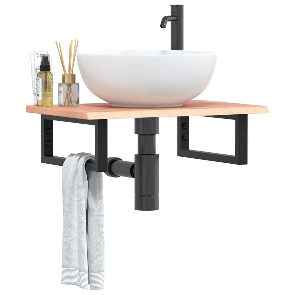 Ripiano a Parete per Lavabo in Acciaio e Massello di Rovere | homemem39