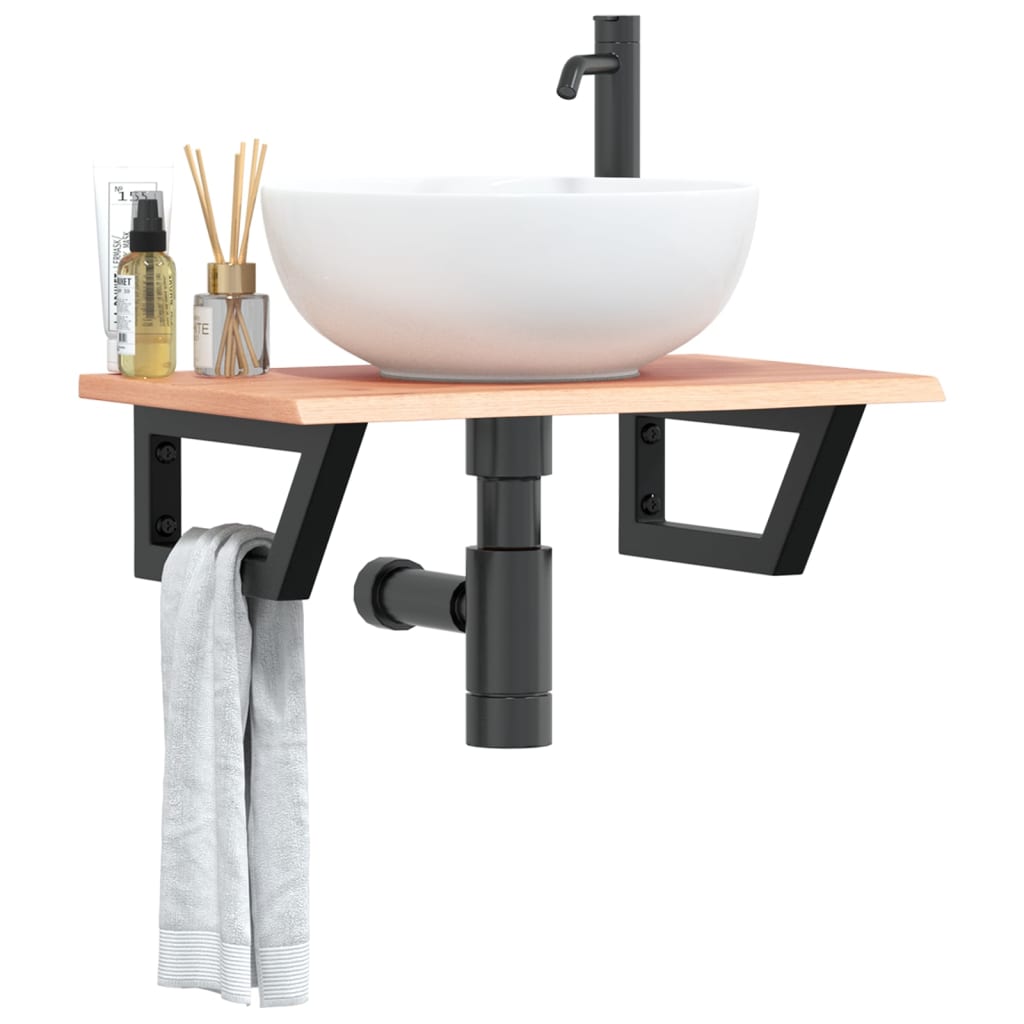 Ripiano a Parete per Lavabo in Acciaio e Massello di Rovere | homemem39