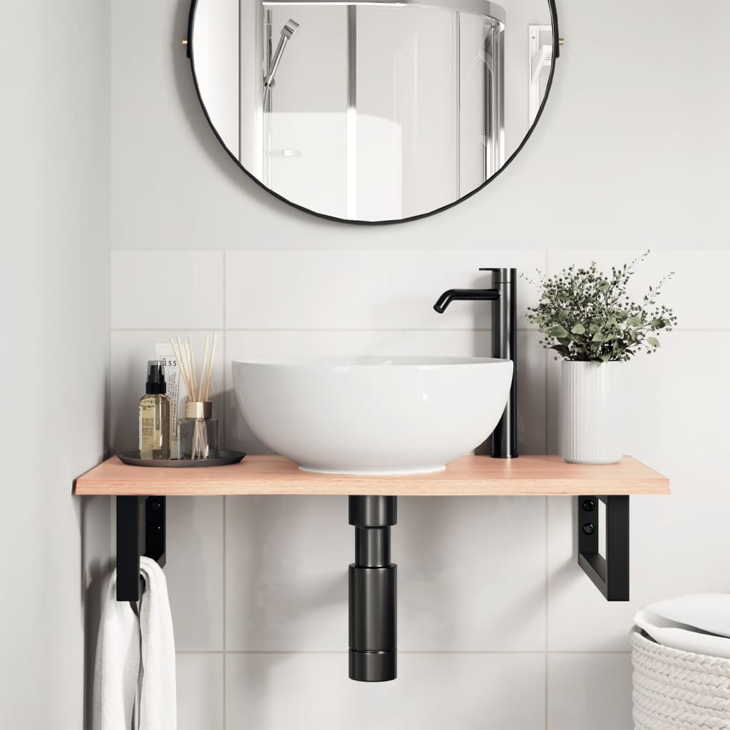 Ripiano a Parete per Lavabo in Acciaio e Massello di Rovere | homemem39