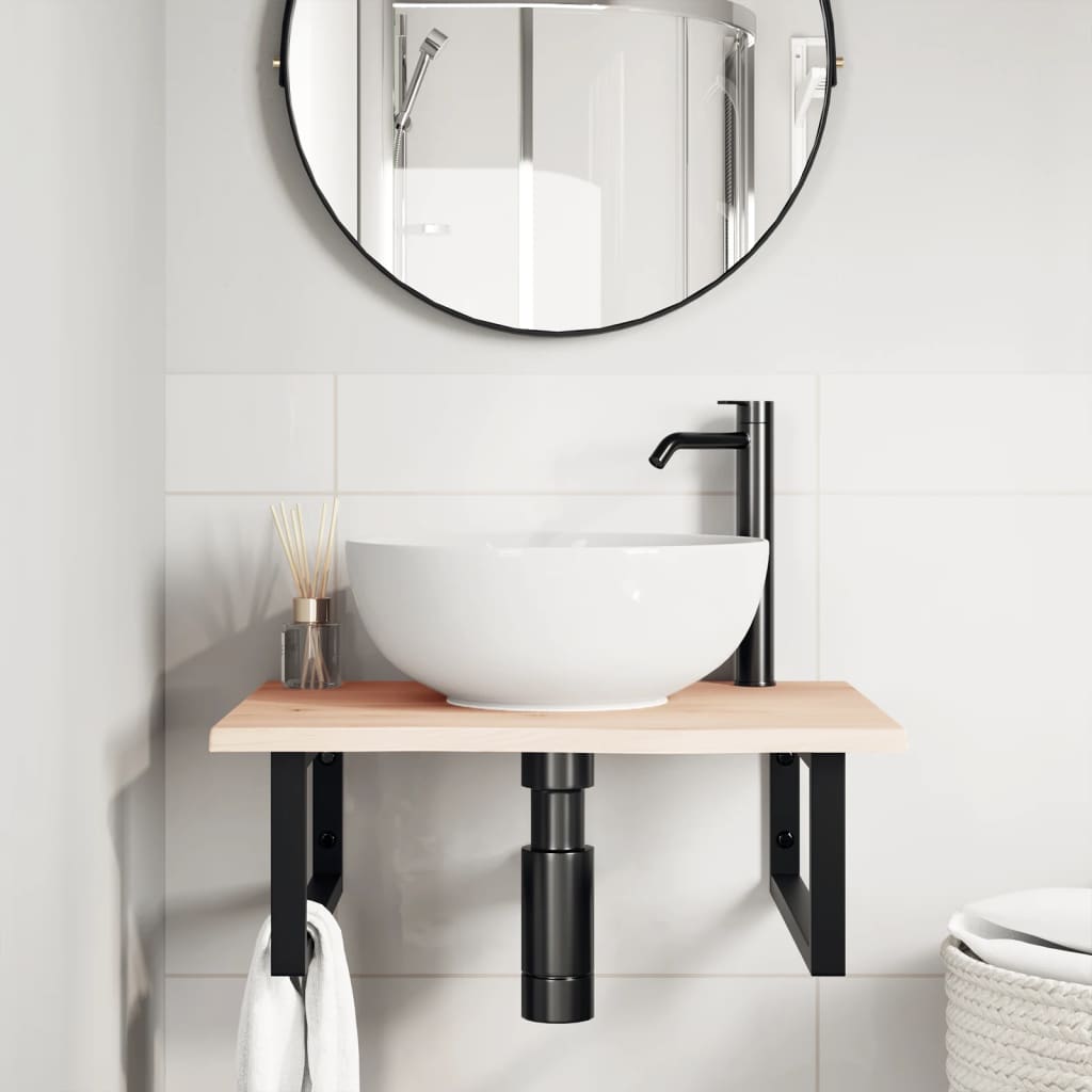 Ripiano a Parete per Lavabo in Acciaio e Massello di Rovere | homemem39