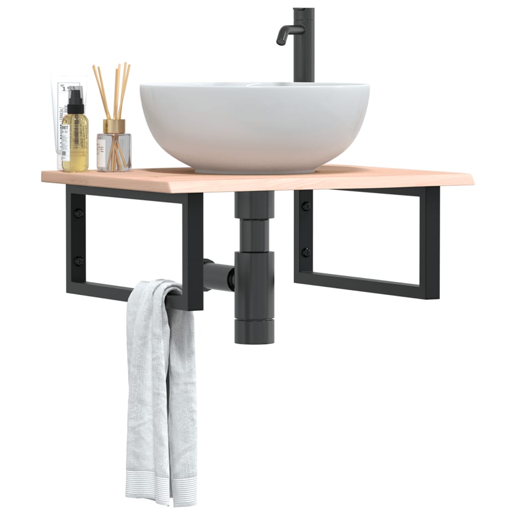 Ripiano a Parete per Lavabo in Acciaio e Massello di Rovere | homemem39