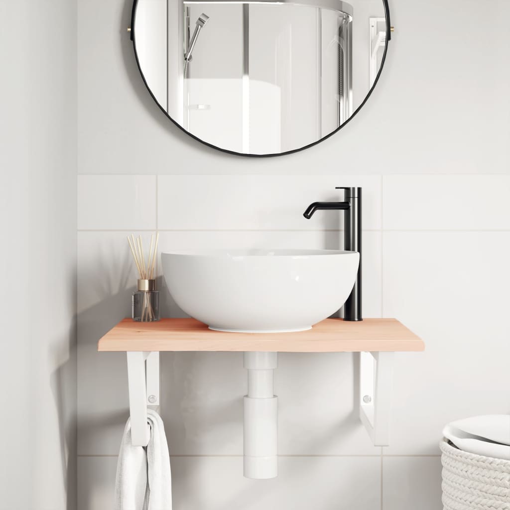 Ripiano a Parete per Lavabo in Acciaio e Massello di Rovere | homemem39
