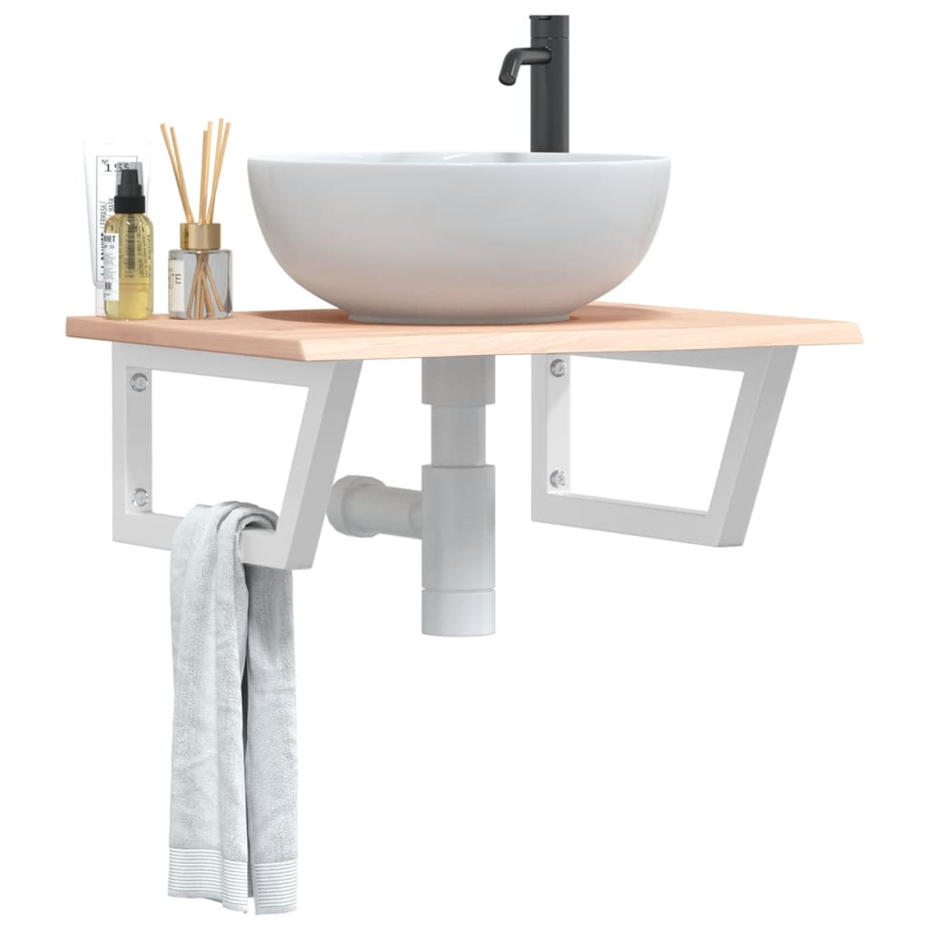 Ripiano a Parete per Lavabo in Acciaio e Massello di Rovere | homemem39
