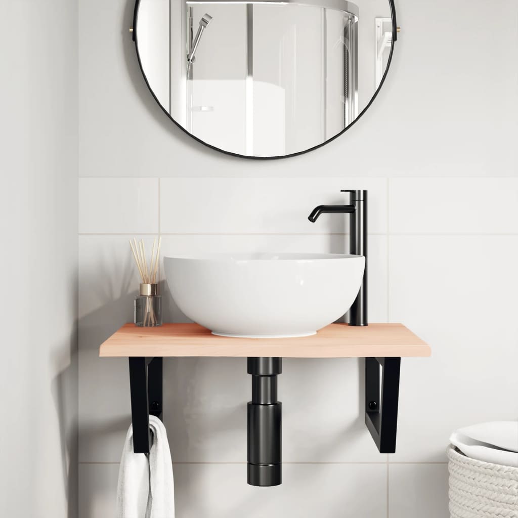 Ripiano a Parete per Lavabo in Acciaio e Massello di Rovere | homemem39
