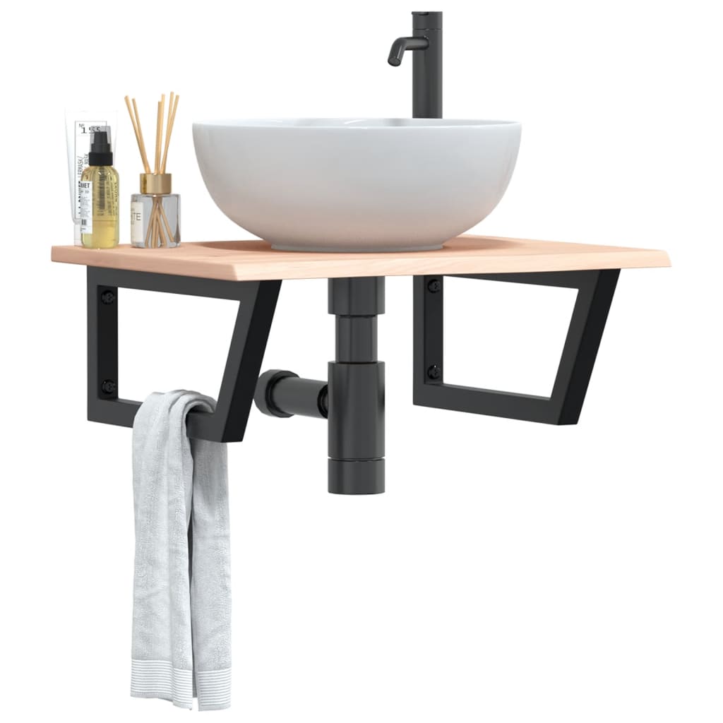 Ripiano a Parete per Lavabo in Acciaio e Massello di Rovere | homemem39