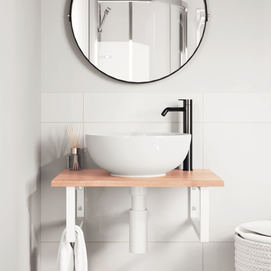 Ripiano a Parete per Lavabo in Acciaio e Massello di Rovere | homemem39