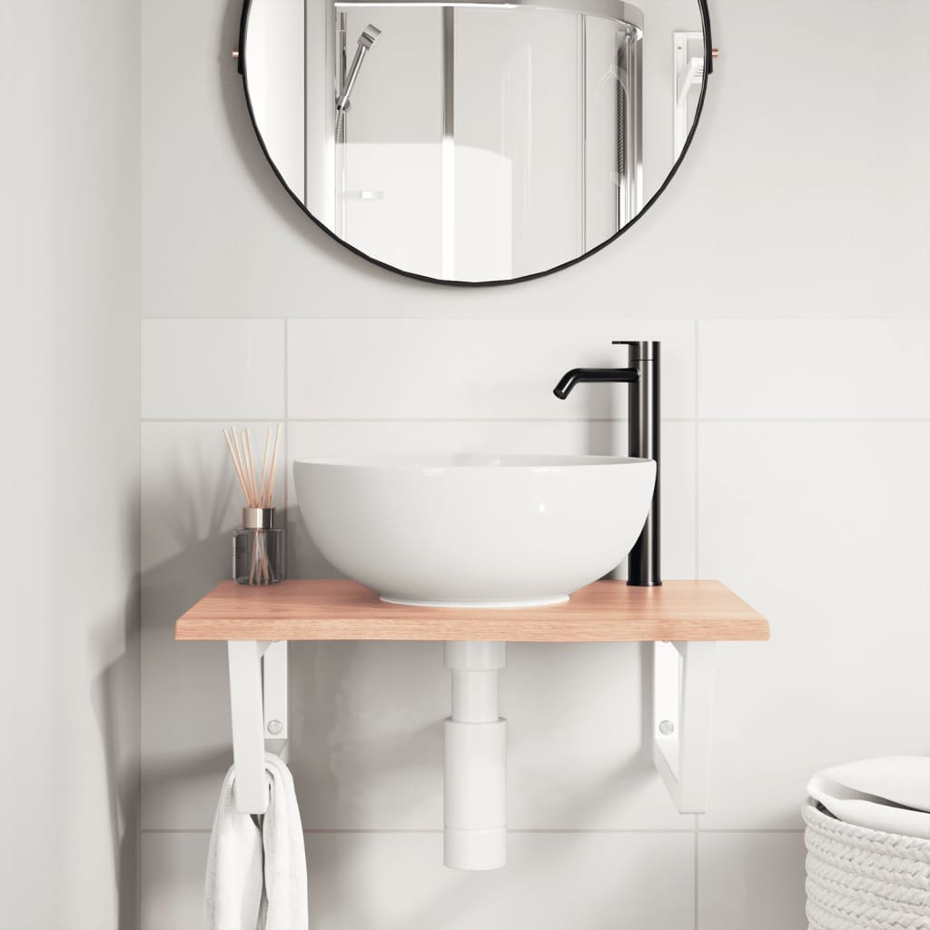 Ripiano a Parete per Lavabo in Acciaio e Massello di Rovere | homemem39