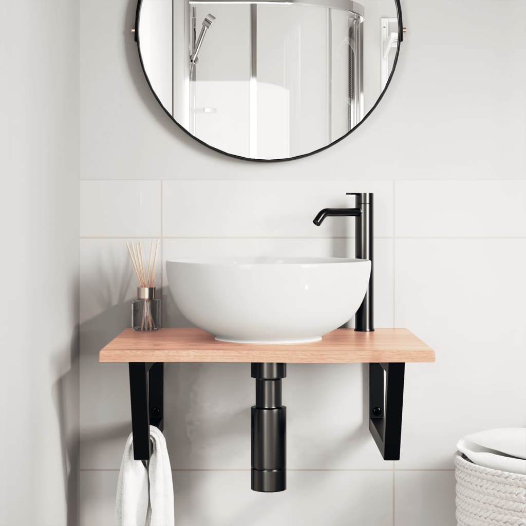 Ripiano a Parete per Lavabo in Acciaio e Massello di Rovere | homemem39