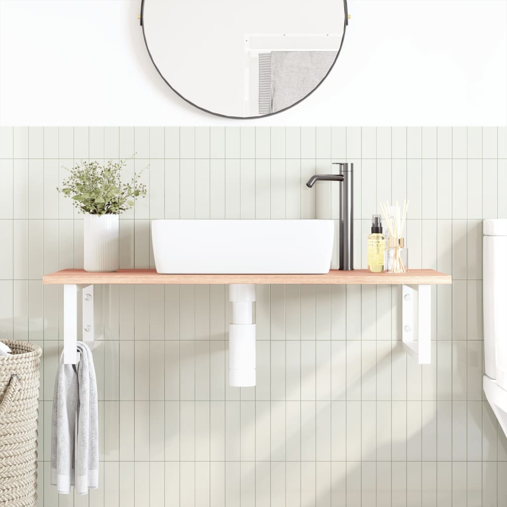 Ripiano a Parete per Lavabo in Acciaio e Massello di Rovere | homemem39